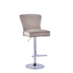 Lot 2 Tabourets de Bar Gabrielle Velours Taupe Pieds Chrome Hauteur Assise 65cm
