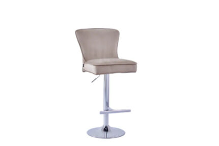 Lot 2 Tabourets de Bar Gabrielle Velours Taupe Pieds Chrome Hauteur Assise 65cm
