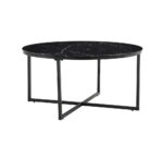 Table Basse Ronde LORIE Verre Trempé Marbré Noir Métal Noir D90x45 cm
