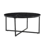 Table Basse Ronde LORIE Verre Trempé Marbré Noir Métal Noir D90x45 cm