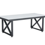 Table Basse Levanto Verre Trempé Marbré Blanc Métal Noir 120x60x45 cm