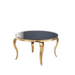 Table à Manger Ronde Baroque Plateau Noir Pieds Dorés 130x75 cm