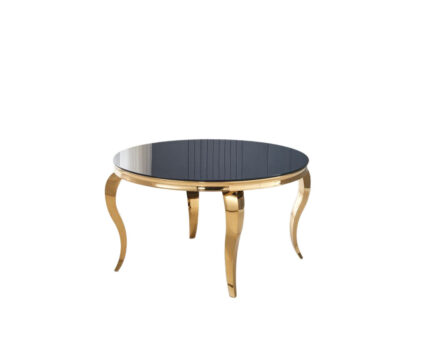 Table à Manger Ronde Baroque Plateau Noir Pieds Dorés 130x75 cm
