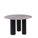 Table à Manger Ronde Anaïs Céramique Marbré Gris Pieds Noirs 120 cm