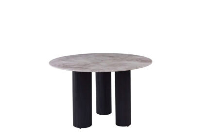 Table à Manger Ronde Anaïs Céramique Marbré Gris Pieds Noirs 120 cm