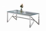 Table Basse Majestique Rectangle Verre Trempé Transparent Pieds Chrome 120x60x45 cm