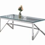 Table Basse Majestique Rectangle Verre Trempé Transparent Pieds Chrome 120x60x45 cm