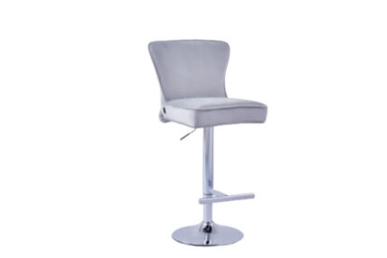 Lot 2 Tabourets de Bar Gabrielle Velours Gris Pieds Chrome Hauteur Assise 65cm