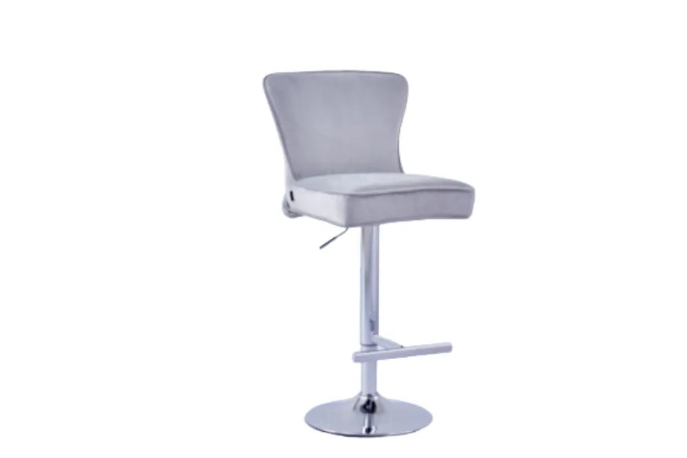 0 4328.jpg Lot 2 Tabourets de Bar Gabrielle Velours Gris Pieds Chrome Hauteur Assise 65cm