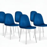 Lot de 6 chaises scandinaves en velours bleu pieds chrome 44x50x87 cm