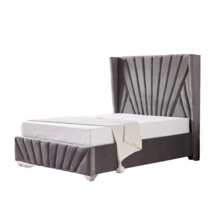Lit Bonifacio Velours Gris Sommier Intégré 180x200 cm