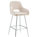 Lot 2 Tabourets de Bar Athena Velours Beige Pieds Chrome 47x41x104cm