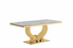 Table à Manger Trofy Verre Effet Marbre Blanc Pieds Dorés 150x90 cm