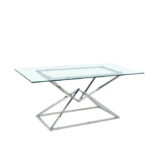 Table à Manger Rectangulaire PYRAMIDE Pieds Chrome Plateau Verre Transparent 180x90x75 cm