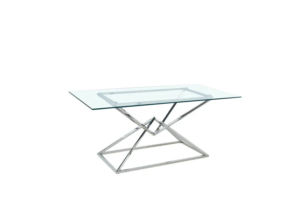 Table à Manger Rectangulaire PYRAMIDE Pieds Chrome Plateau Verre Transparent 180x90x75 cm