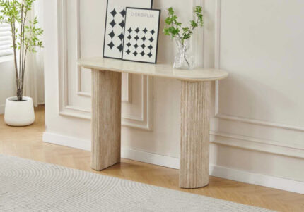 Console Terra Ovale Travertin Cannelé Vert