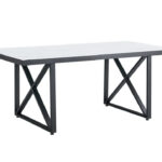 Table à Manger Design Verre Trempé Marbré Blanc Métal Noir 180x90 cm