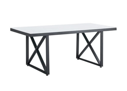 Table à Manger Design Verre Trempé Marbré Blanc Métal Noir 180x90 cm