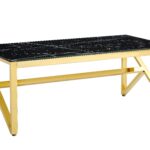 Table Basse Majestique Verre Trempé Marbré Noir Pieds Dorés 120x60x45 cm