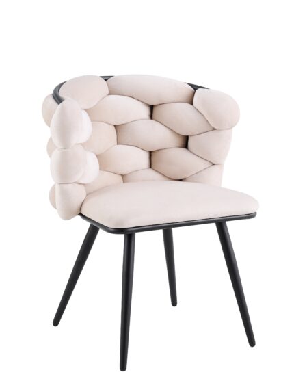 Lot de 2 Chaises Salle à Manger Tissu Beige Dossier Tressé 60x60x77 cm