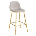 Lot 2 Tabourets de Bar Scandinave Velours Taupe Pieds Gold 47,5x43x100cm