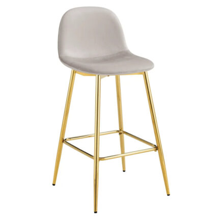 Lot 2 Tabourets de Bar Scandinave Velours Taupe Pieds Gold 47,5x43x100cm