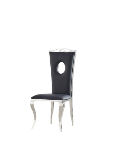 Lot de 4 Chaises Baroque Royal Simili Cuir Noir Pieds Chrome