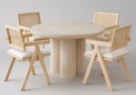 Ensemble Table Ronde Chaises Lumia Travertin Cannage Vert
