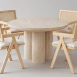 Ensemble Table Ronde Chaises Lumia Travertin Cannage Vert