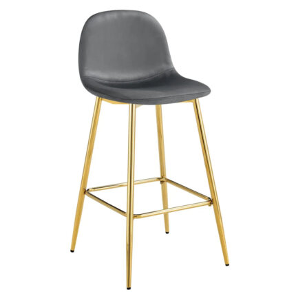 Lot 2 Tabourets de Bar Scandinave Velours Anthracite Pieds Gold 47,5x43x100cm