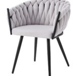 Lot de 2 chaises TRESSEES Velours Pied en métal noir - Gris clair