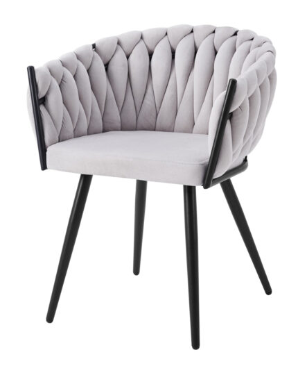 Lot de 2 chaises TRESSEES Velours Pied en métal noir - Gris clair