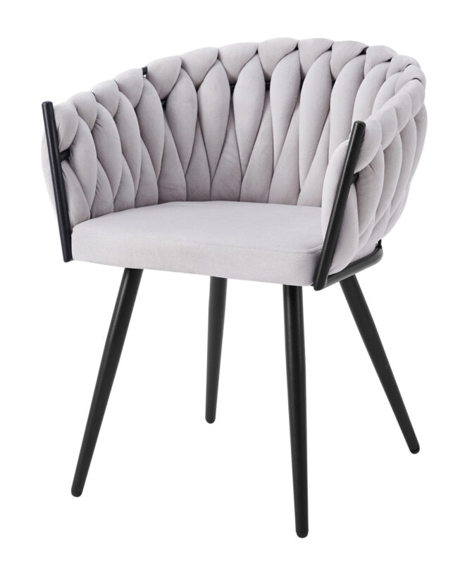 Lot de 2 chaises TRESSEES Velours Pied en métal noir - Gris clair