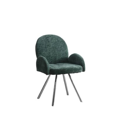 Lot 2 Chaises Salle à Manger Elisa Velours Vert Sapin Pieds Chrome 42x55x87cm