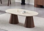 Table Basse Monza Ovale Noyer Travertin Vert