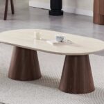 Table Basse Monza Ovale Noyer Travertin Vert