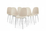 Lot de 6 Chaises Scandinaves Velours Beige Pieds Chromés 44x50x87 cm