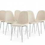 Lot de 6 Chaises Scandinaves Velours Beige Pieds Chromés 44x50x87 cm