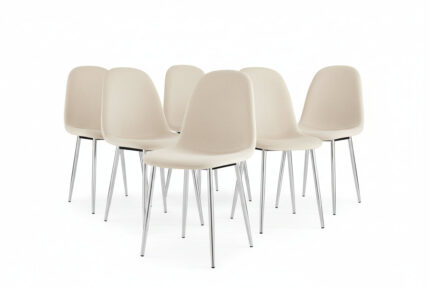 Lot de 6 Chaises Scandinaves Velours Beige Pieds Chromés 44x50x87 cm