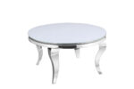 Table Basse Baroque Ronde Verre Trempé Blanc Structure Chrome D80x45 cm