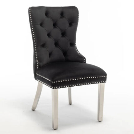 Lot de 2 chaises POIGNEE Clouté en velours pied chromé - Noir