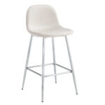 Lot 2 Tabourets de Bar Scandinave Velours Beige Pieds Chrome