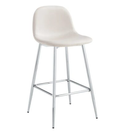 Lot 2 Tabourets de Bar Scandinave Velours Beige Pieds Chrome
