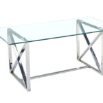 Table à Manger Kensy Verre Transparent Pieds Chrome 180x90 cm