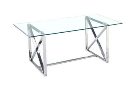 Table à Manger Kensy Verre Transparent Pieds Chrome 180x90 cm
