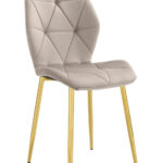 Lot 4 Chaises Salle à Manger Coquillage Velours Taupe Pieds Gold 46x58,5x87cm