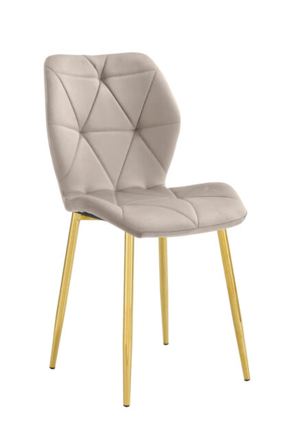 Lot 4 Chaises Salle à Manger Coquillage Velours Taupe Pieds Gold 46x58,5x87cm