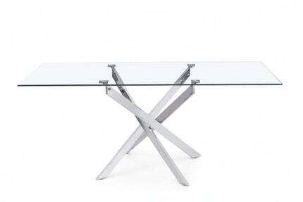 Table à Manger Jessica XXL Verre Trempé Transparent Pieds Chrome 180x90x75 cm