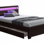 Lit Adulte Lumina Bois Noir avec Tiroirs LED 160x200 cm