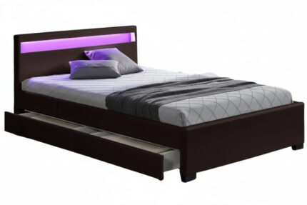 Lit Adulte Lumina Bois Noir avec Tiroirs LED 160x200 cm